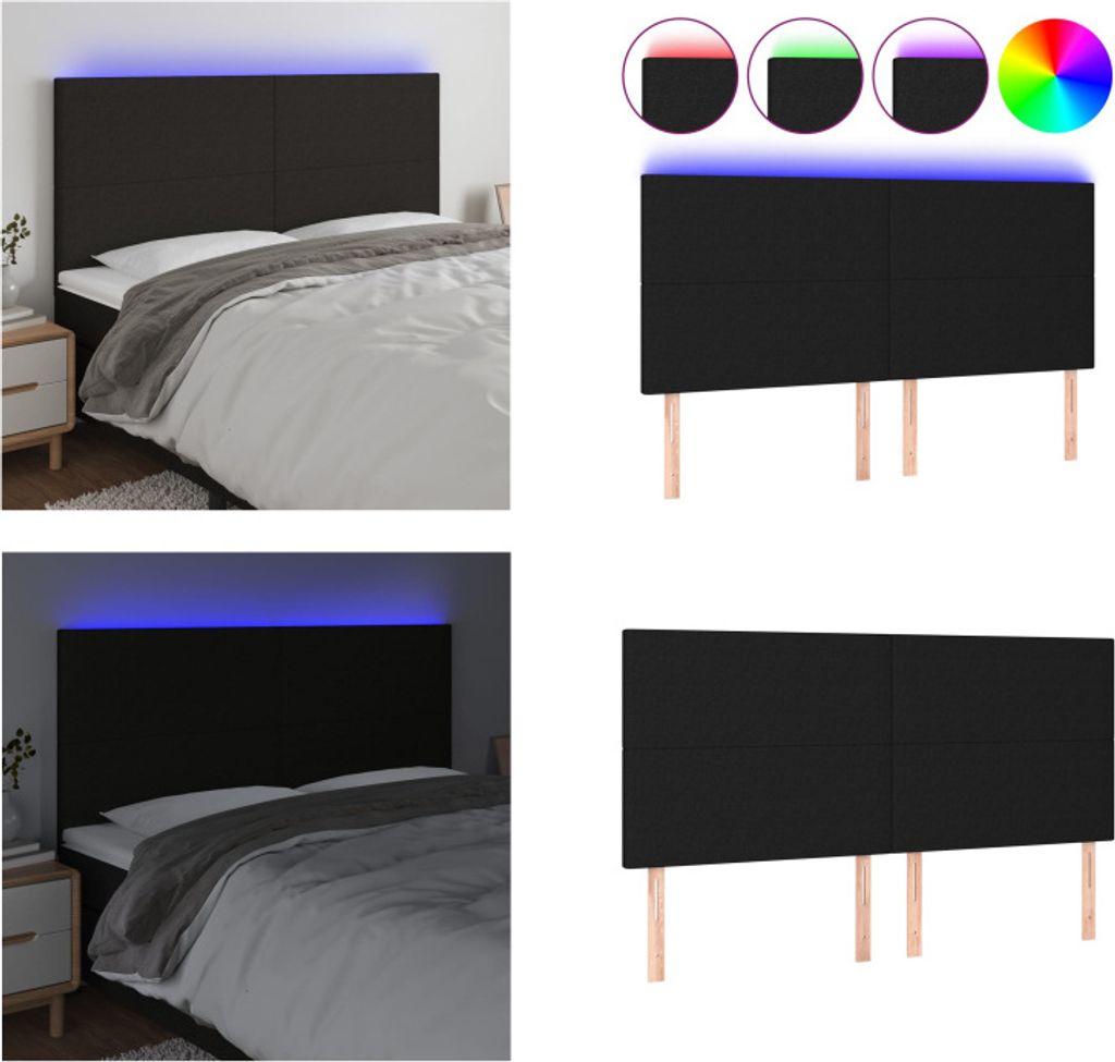 vidaXL LED Kopfteil Schwarz 200x5x118/128 cm Stoff - LED Kopfteil - LED Kopfteile - Kopfteil - Bett-Kopfteil