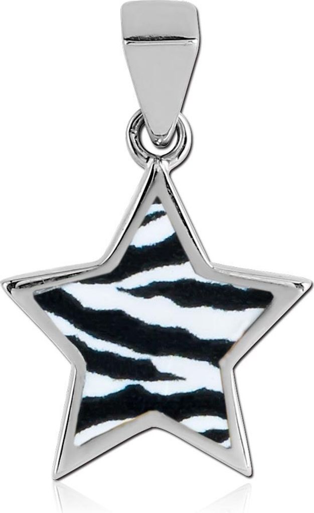 viva-adorno Stern Anhänger Kettenanhänger Edelstahl mit Motiv Animal Print Muster Rockabilly AG25, Zebra