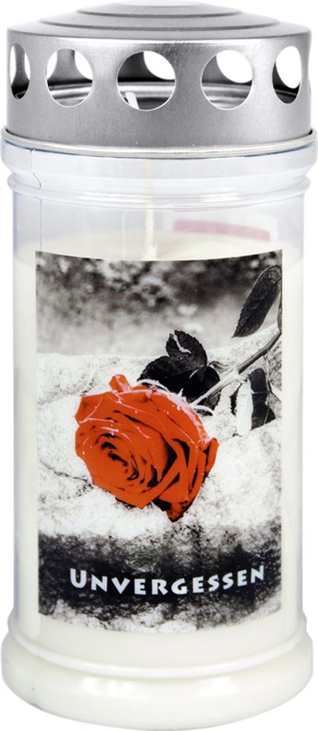 Motiv-Grabkerze "Rose mit Spruch“