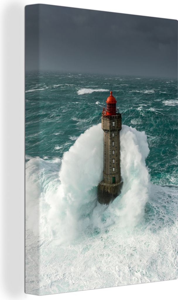 MuchoWow - Leinwandbilder - Der Leuchtturm von la Jument in Frankreich vor einem grauen Himmel, Wandbild, Wanddeko Bilder Wohnzimmer, 80x120 cm