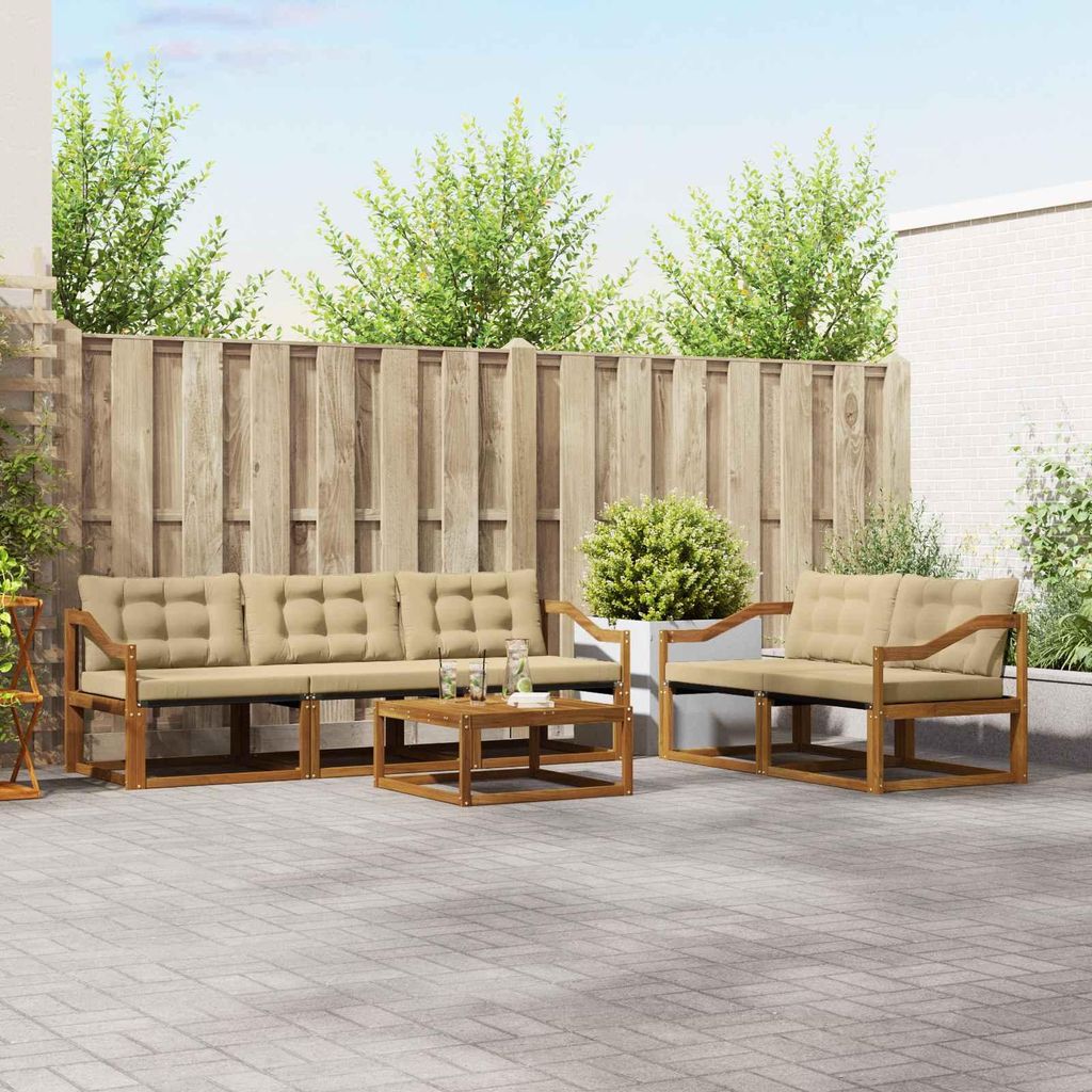 (Robust Möbel)Outdoor-Sofagarnitur - CLORIS - Balkonmöbe/Sitzgruppe - mit Kissen 6 pcs - Moderne Design - Natur und Beige - Gartensofas NeuM...