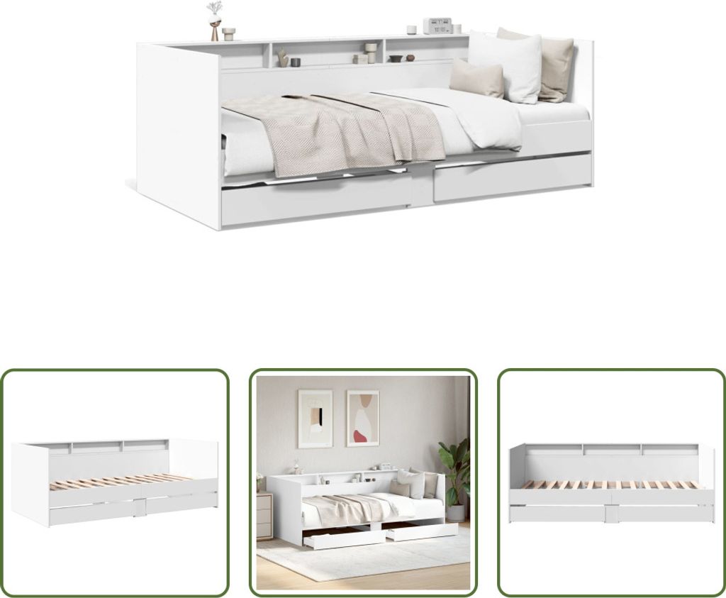 The Living Store Tagesbett mit Schubladen Weiß 90x190 cm Holzwerkstoff