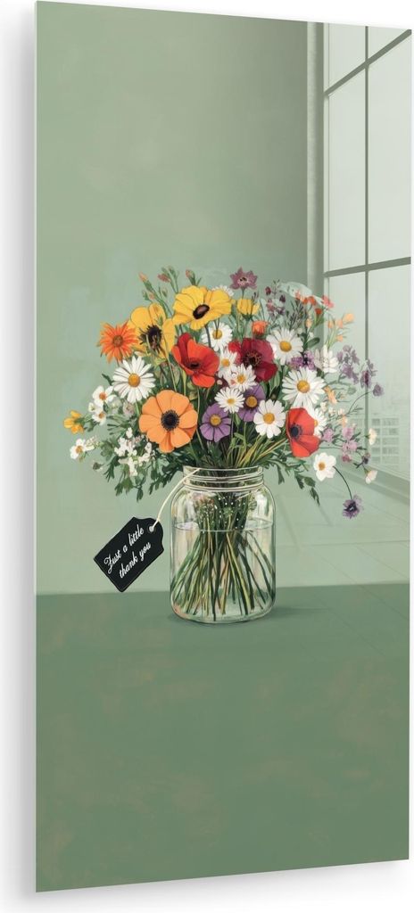 MuchoWow Glasbilder - Bilder auf Wandbild - Foto auf Glas Blumen - Vase - Karte 40x80 cm Wanddekoration aus Glas - Acrylglasbild - Acrylbilder - Wa...