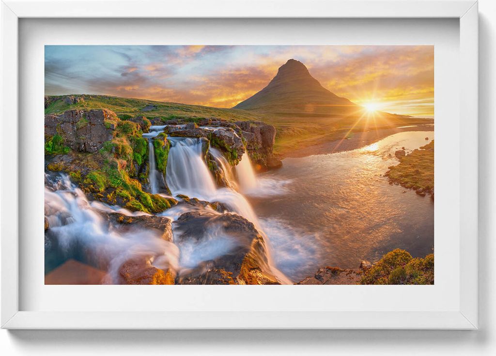 Landschaft in der Natur bei Sonnenuntergang– Wandbild mit Rahmen – Gerahmtes Bild – Wanddekoration – 60x40 cm – Schwarz Rahmen