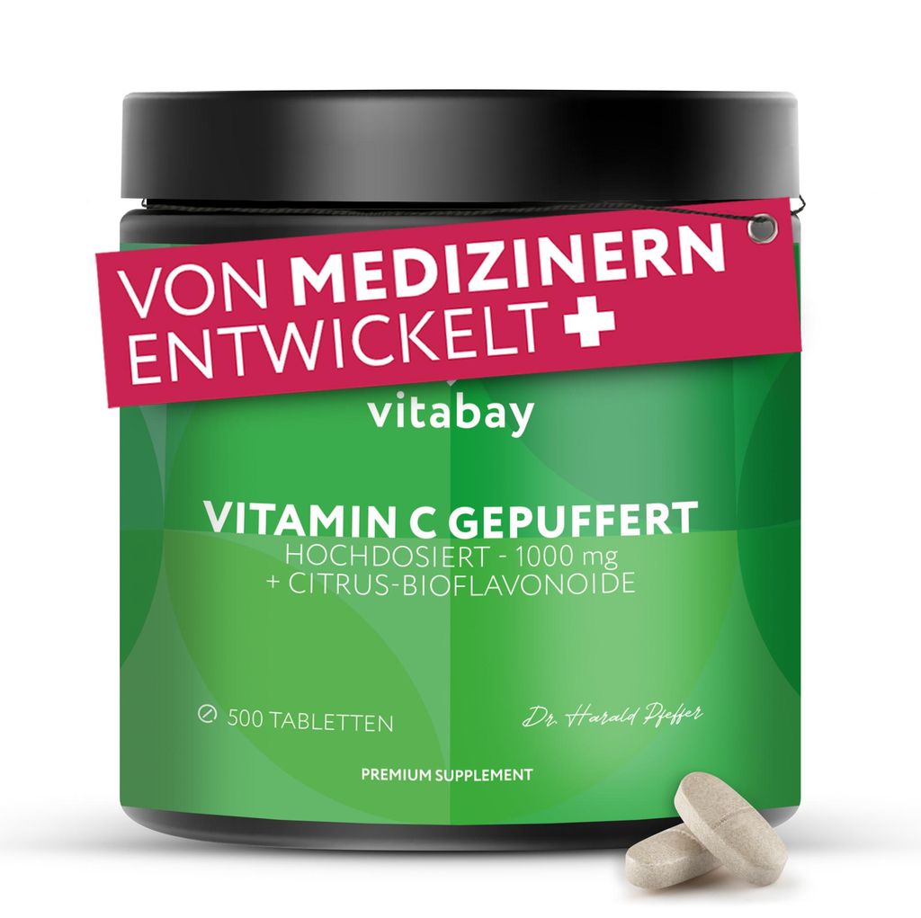 Vitabay Vitamin C 1000 mg – 500 vegane Retardtabletten mit Citrus-Bioflavonoiden – gepuffert – 16 Monate Vorrat