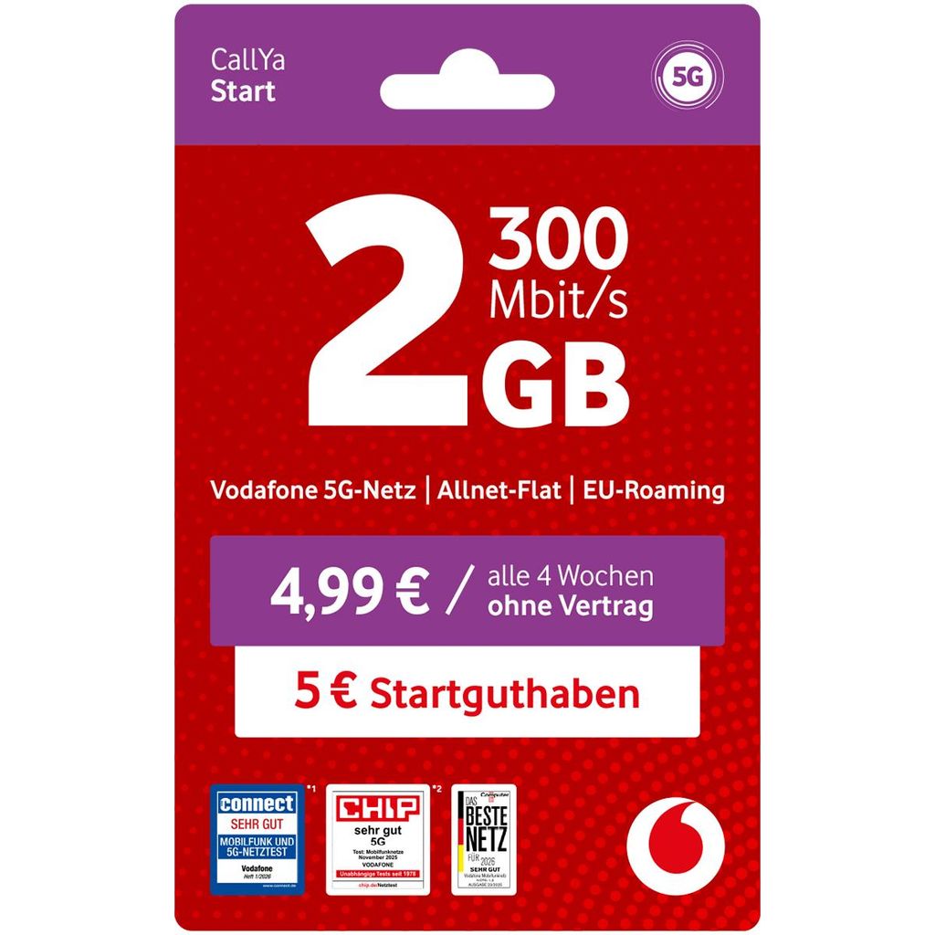 Vodafone Prepaid CallYa Start|2 GB|5 EUR Startguthaben|ohne Produktbild 