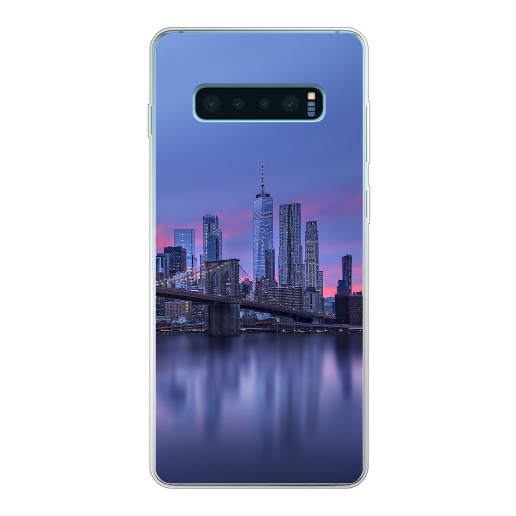 MuchoWow Handyhülle Schutzhülle Hülle für Samsung Galaxy S10 Plus New York - Wasser - Brücke Silikon Softcase Handy Hülle - Schutzhülle