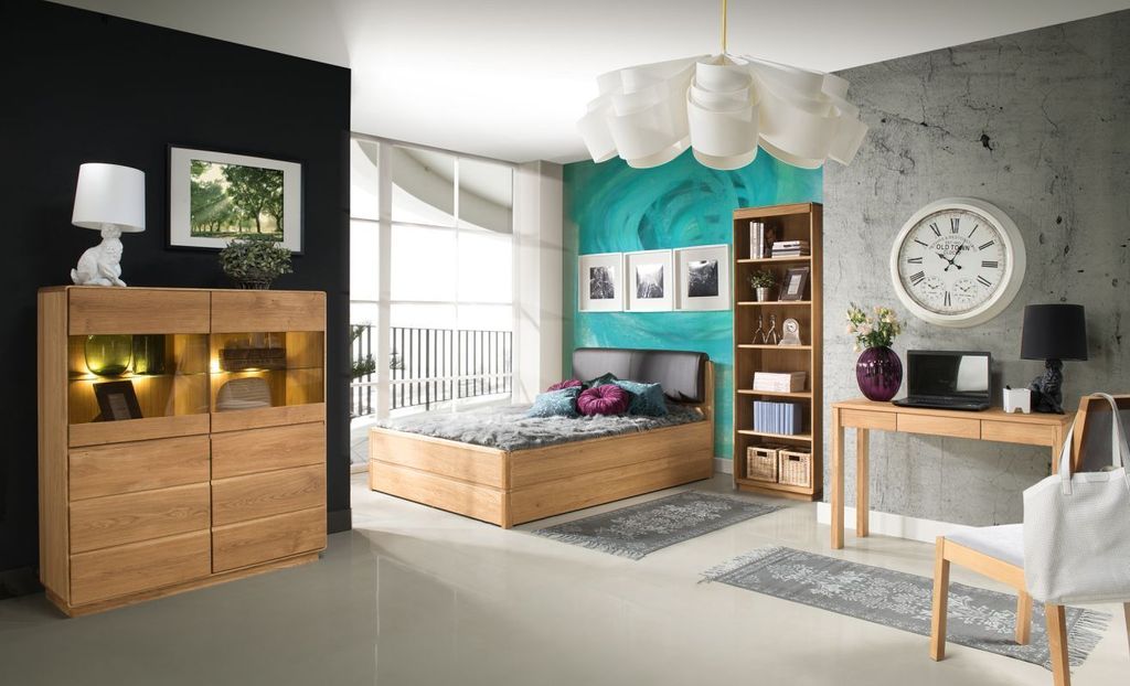 Easy Möbel Schlafzimmer Komplett - Set F Fazenda, 5 - teilig, teilmassiv, Farbe: Natur