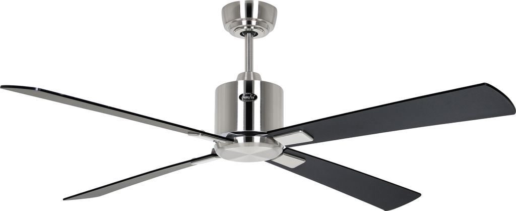 Energiespar Deckenventilator mit Fernbedienung Eco Neo III WiFi 132 cm Chrom gebürstet Flügel Schwarz / Teak