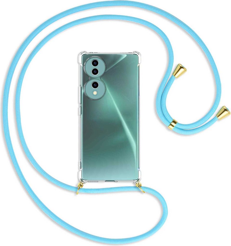 Handykette Backcover-Schutzhülle mit Band (Metall goldfarben) für Honor 70 5G (FNE-AN00, 6.67'') - himmelblau