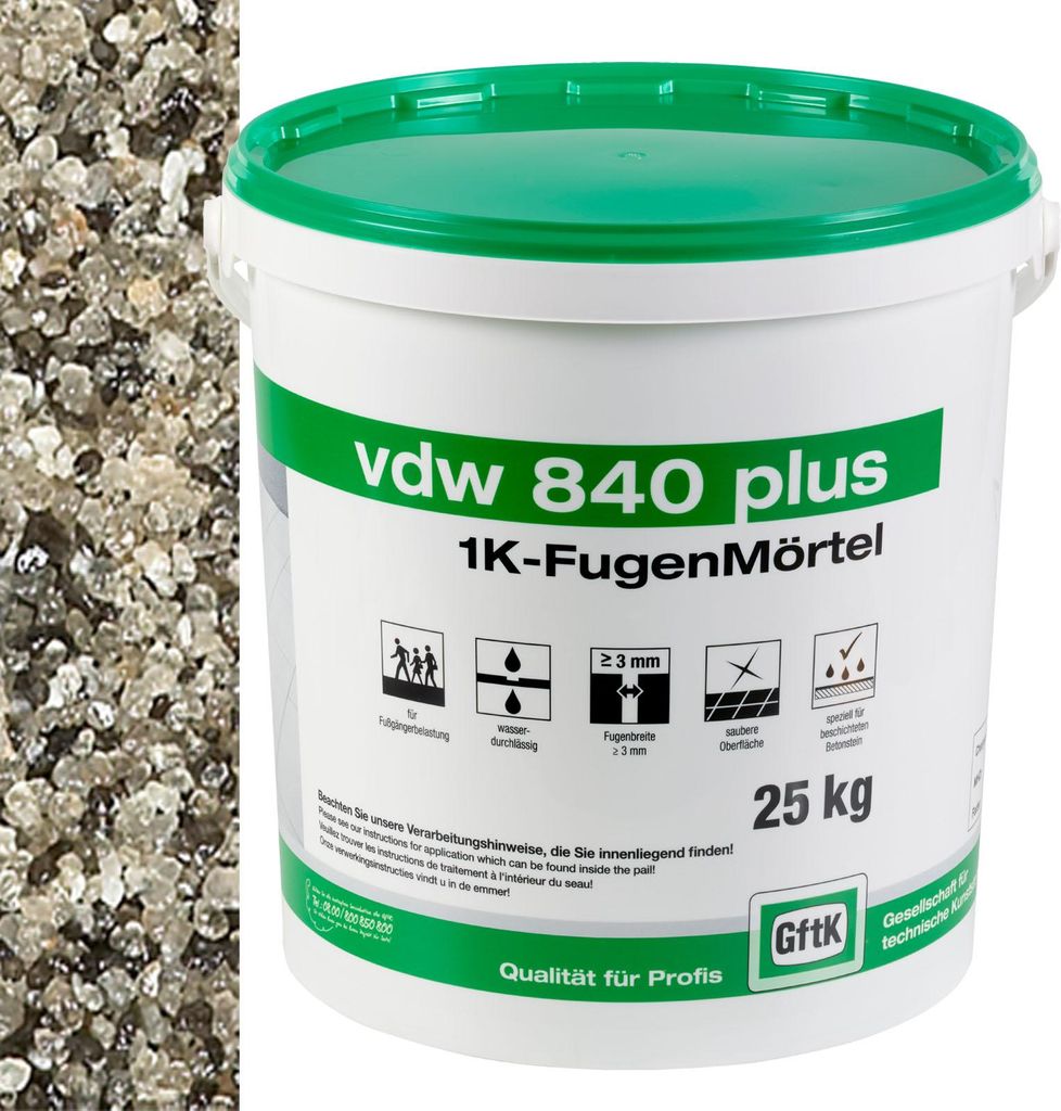 VDW 840 Plus 1K Fugenmörtel, steingrau, 25 Kg Produktbild 