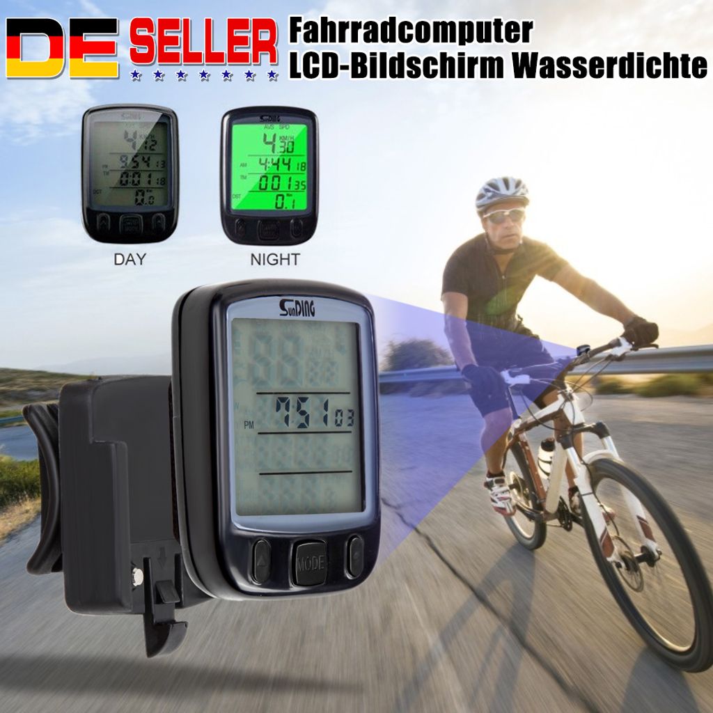 Kabellos LCD Fahrradcomputer Tachometer Funk Fahrrad Kilometerzähler Wasserdicht 