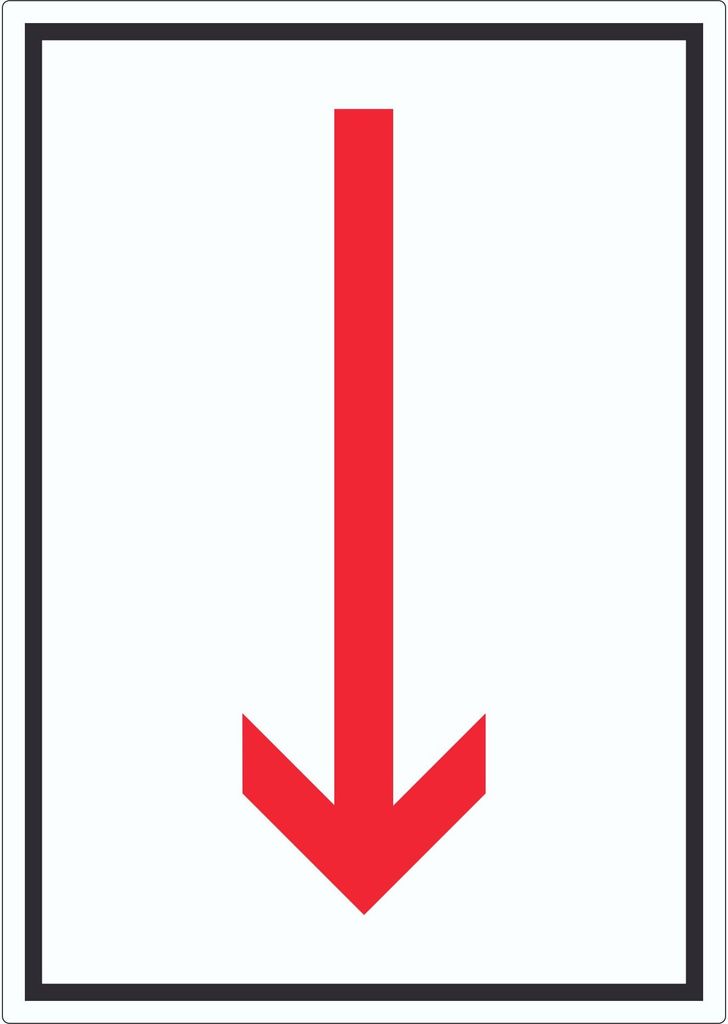 Richtungspfeil runter Aufkleber hochkant rot weiss schwarz Pfeil A9 (37x52mm)