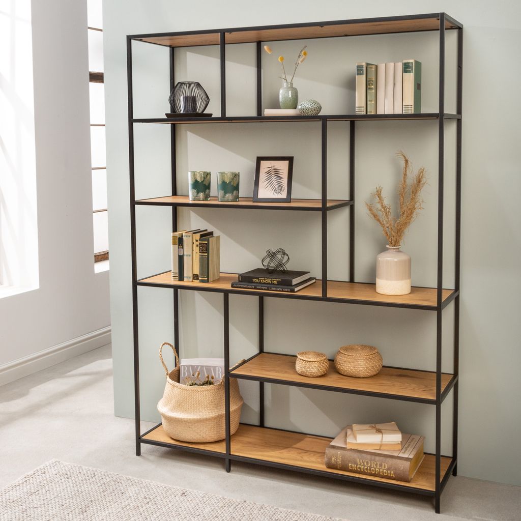 Industrial Bücherregal SLIM LINE 185x135cm Wildeiche Produktbild 