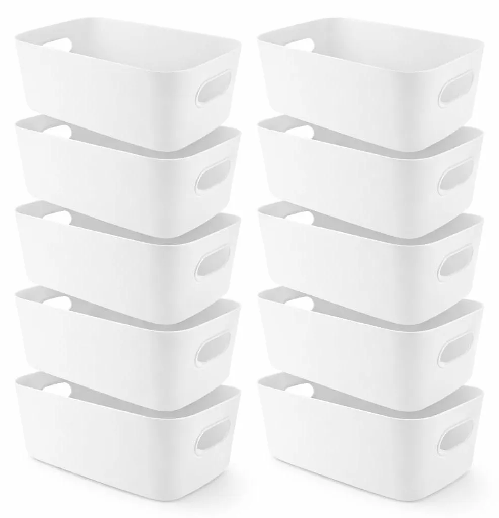Bac de rangement avec poignées lot de 10 bacs plastiques blancs stables