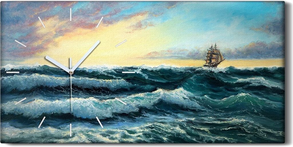 Wandbild Leinwand Bilder Wanduhr 60x30 Schiff im Ozean Natur Sturm Meerwasser - weiße Hände