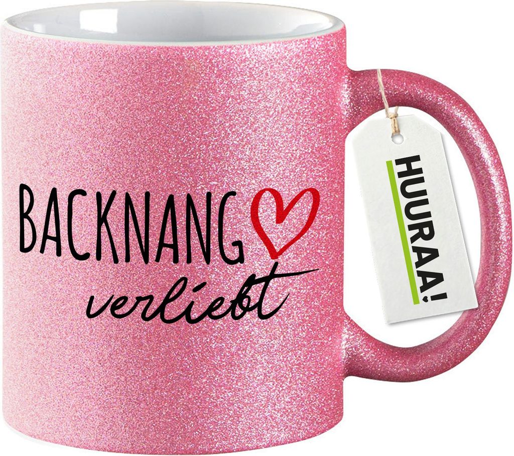 Huuraa Glitzertasse Backnang verliebt 330ml Pink Keramik Kaffeebecher Geschenkidee