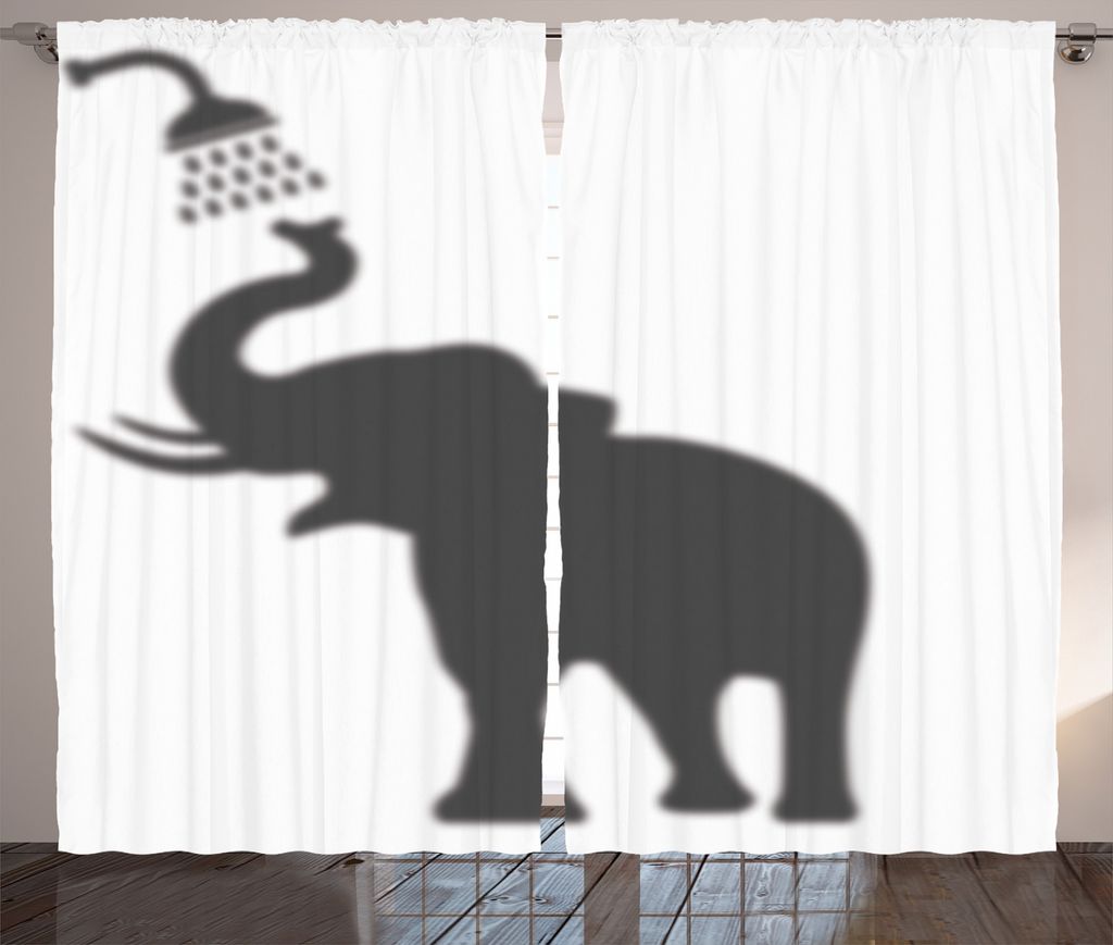 ABAKUHAUS Elefant Rustikaler Gardine, Lustiger Spaß-Entwurf, Schlafzimmer Kräuselband Vorhang mit Schlaufen und Haken, 280 x 225 cm, Weiß Grau