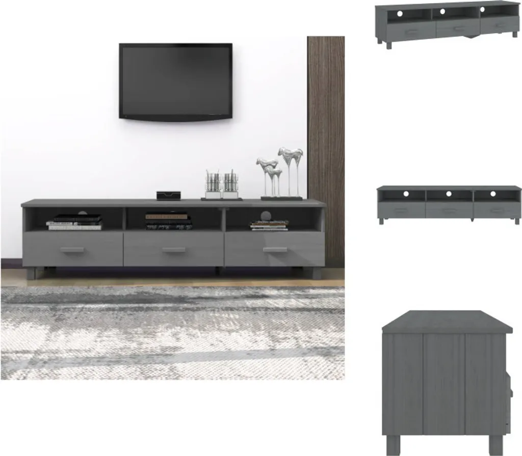 Meuble TV HAMAR vidaXL en pin massif gris foncé - 158x40x40 cm robuste