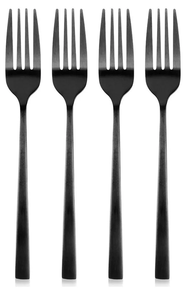 4x Forchette Dessert Nere Piccole Acciaio | Set Posate Moderno