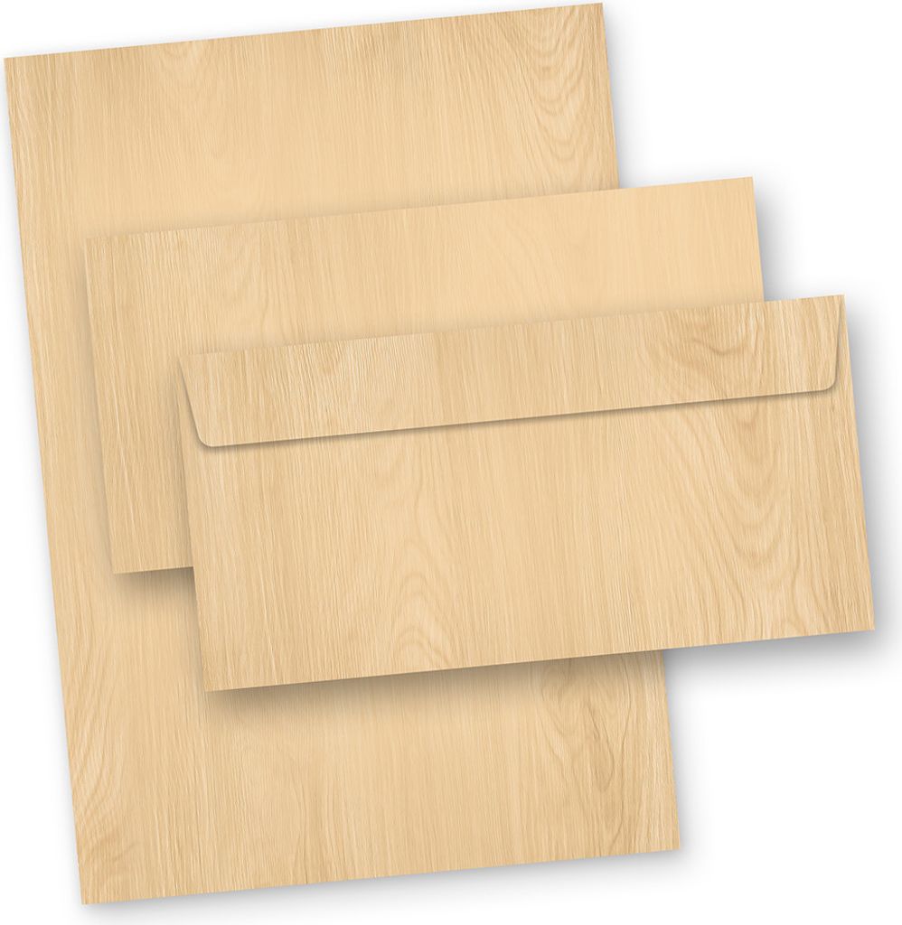 Briefpapier mit Umschlag Holz MADEIRA 25 Sets beidseitig Holzmaserung Holzmuster Holzoptik Struktur