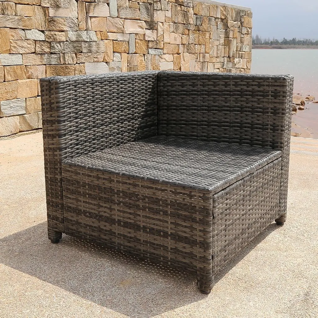 Ensemble Canapé de Jardin Lounge en Polyrotin Gris avec Table Basse - 5