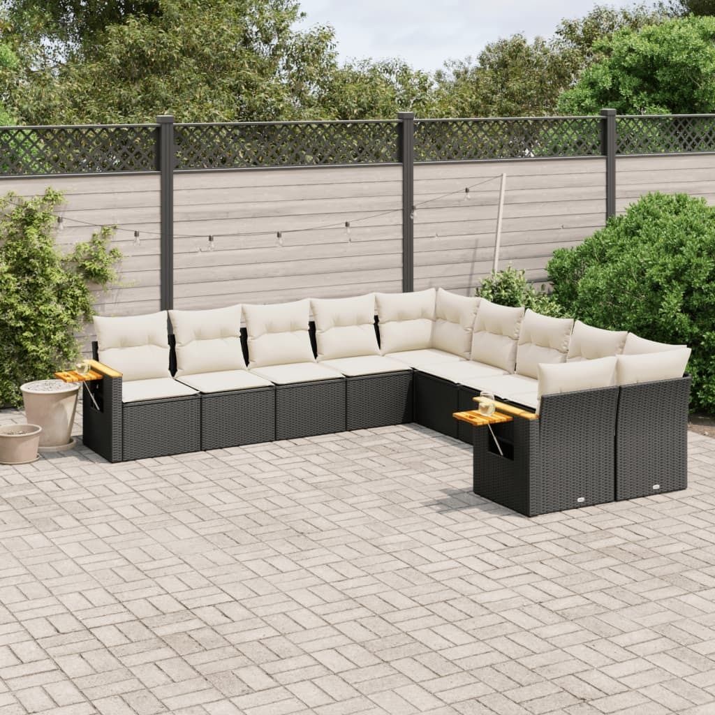 Design 10-tlg. Garten-Sofagarnitur mit Kissen Schwarz Poly Rattan, Gartenmöbel-Sets 2024 Neu