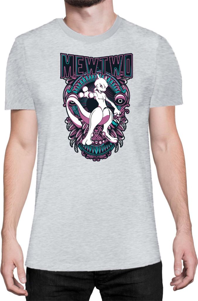 Herren T-Shirt Japan Anime Manga Pokemon Mewtwo, Man 3XL / Grau