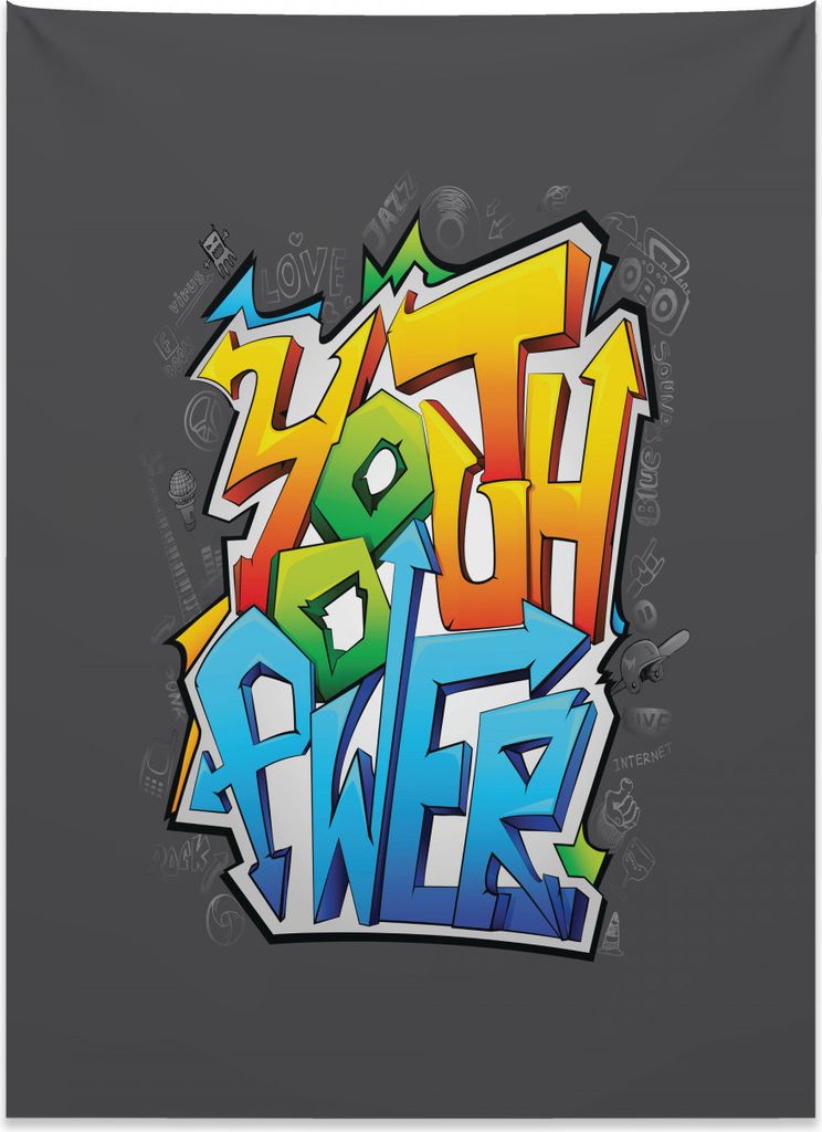 Abakuhaus Jugend Wandteppich, Graffiti-Kunst Jugendmacht aus Weiches Mikrofaser Stoff Kein Verblassen Klare Farben Waschbar, 110 x 150 cm, Mehrfarbig