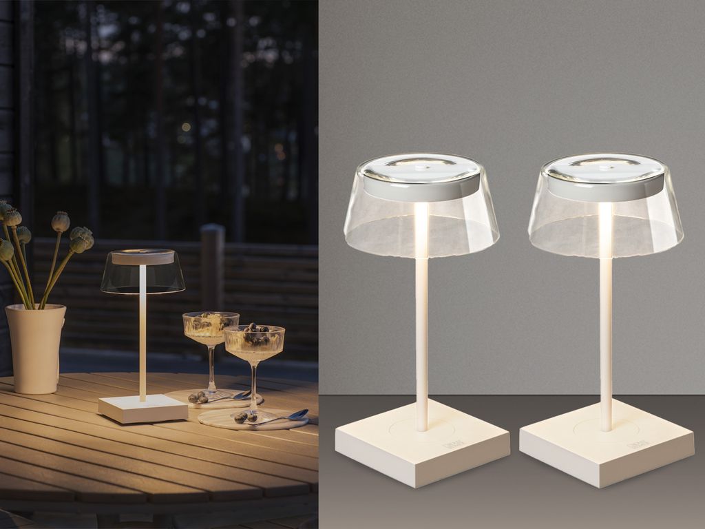 2er Set kleine Akku Tischleuchten Terrassenlampen kabellos & ohne Stromanschluss