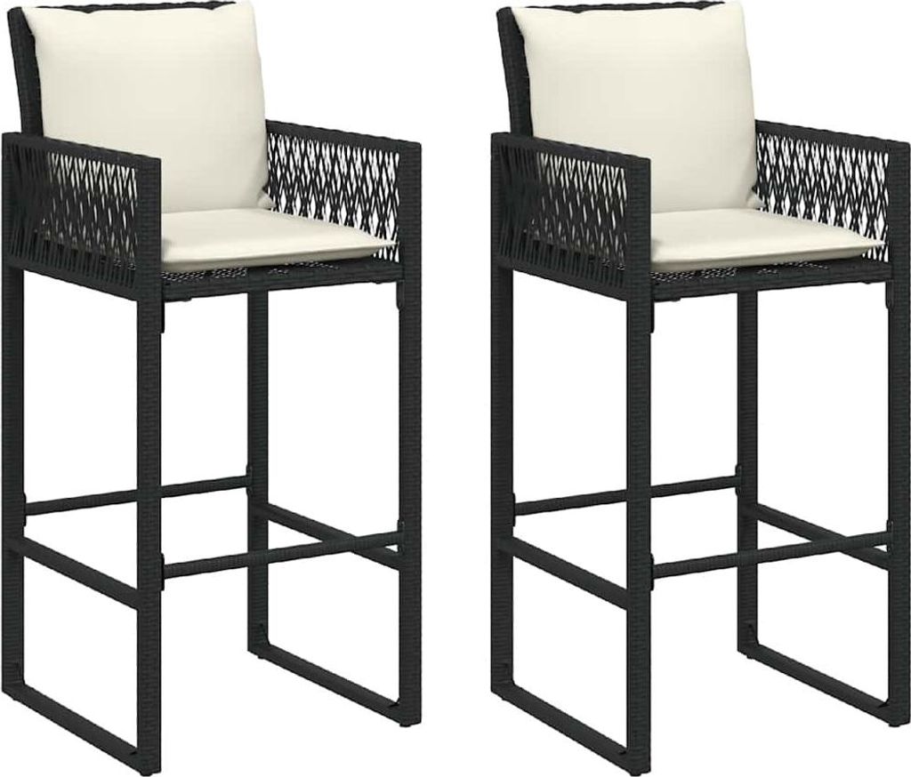 vidaXL Záhradná barová stolička s vankúšom 2 ks Black Poly Obrázok produktu 