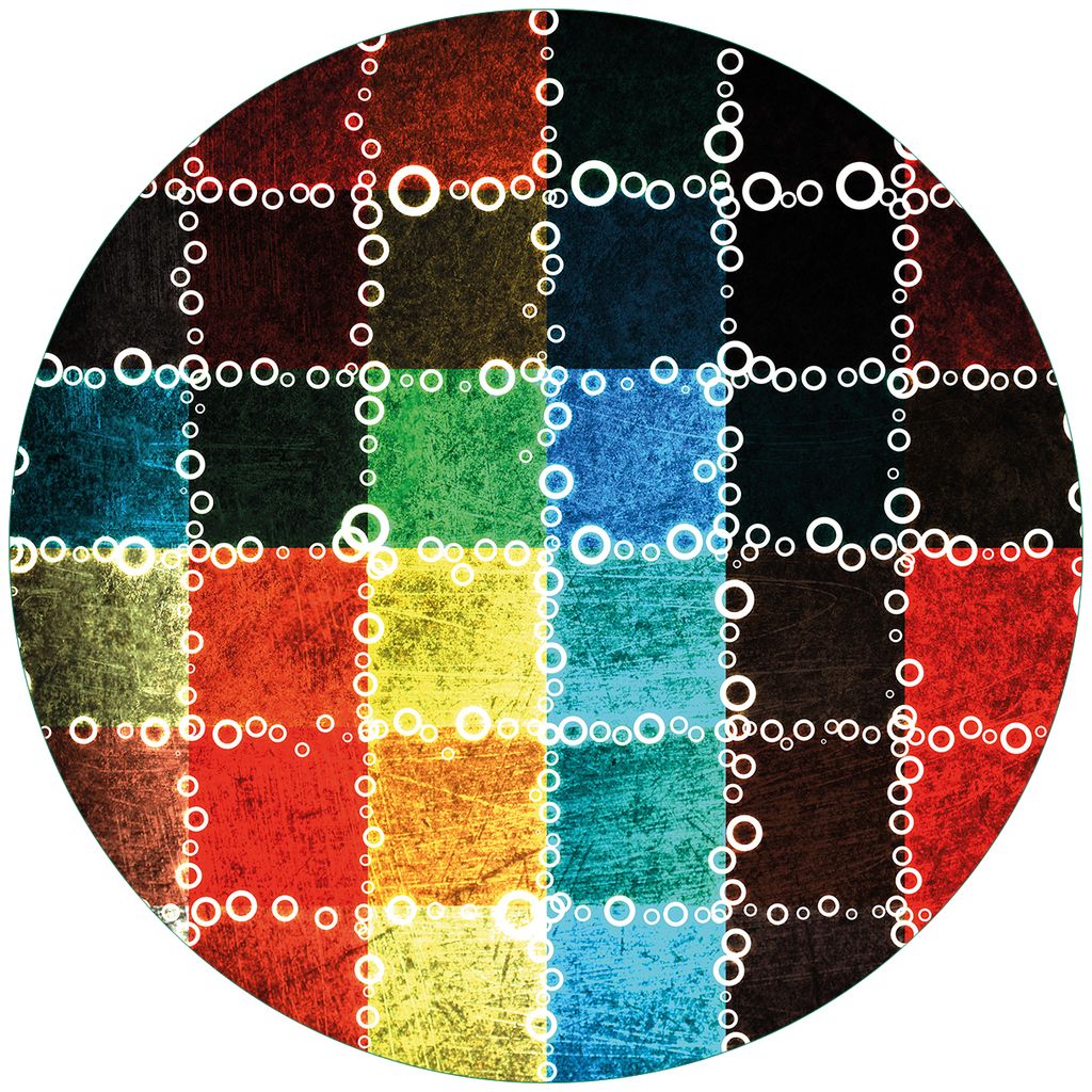 Wallario Premium Glasbild, freischwebende Optik, kräftige Farben, rund 50cm Durchmesser, Motiv Buntes Patchwork-Muster mit Kreisen