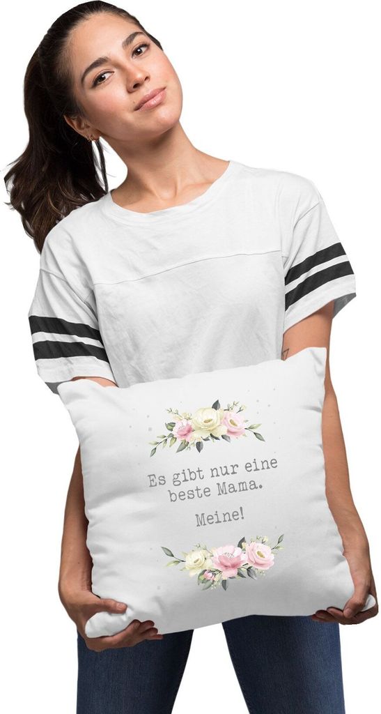 Kissen-Bezug Geschenk für Mama Spruch lustig Muttertagssprüche Blumen Rosen Blüten Geschenk für Mama Moonworks Nur eine beste Mama weiß 40cm...