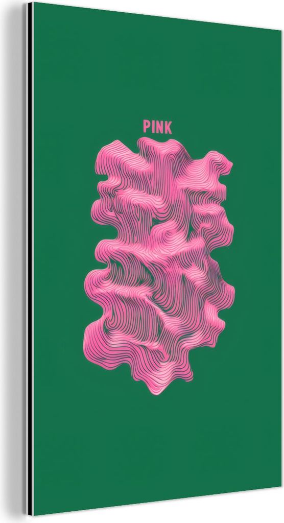 MuchoWow Wanddekoration Metall Metallbild Wandkunst 40x60 cm Abstrakt - Rosa - Linien - Grün MuchoWow Aluminium Gemälde - Wanddekoration aus Alum...