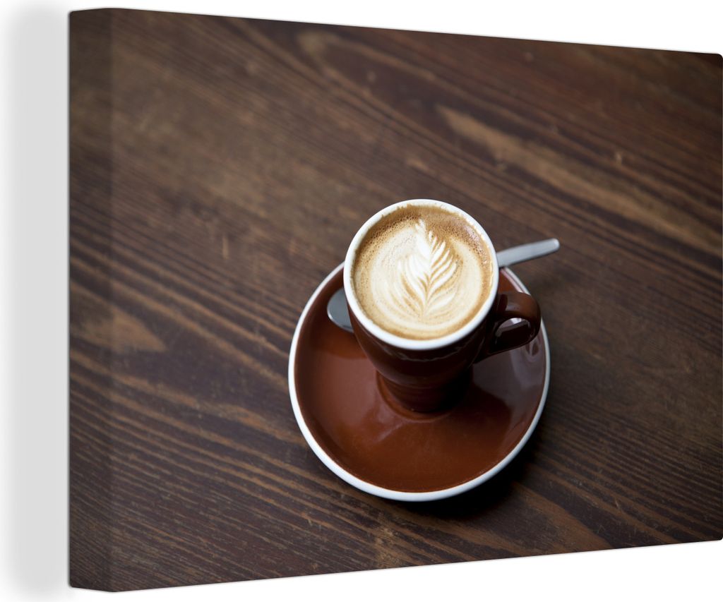 OneMillionCanvasses - Leinwandbilder - 140x90 cm, Eine Blume als Symbol in der Schaumschicht des Kaffees, Wandbilder Kunstdruck Wanddekoration - ...