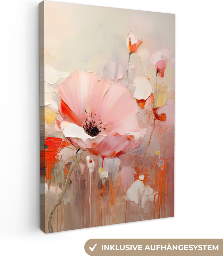 MuchoWow - Leinwandbilder - Blumen - Aquarell - Rosa - Abstrakt - Kunst, Wandbild, Wanddeko Bilder Wohnzimmer, 40x60 cm