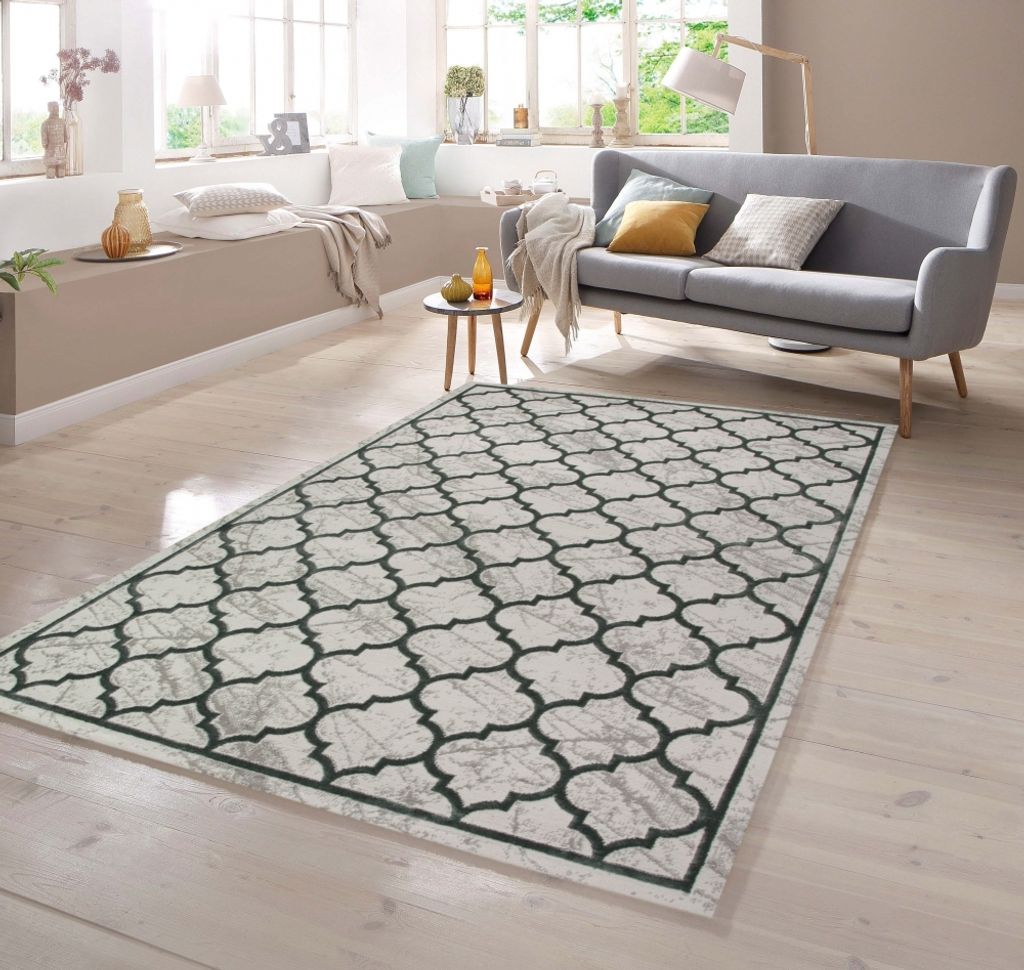 Designer und Moderner Teppich Marokkanisches Muster in Grau Türkis Größe - 80 x 300 cm