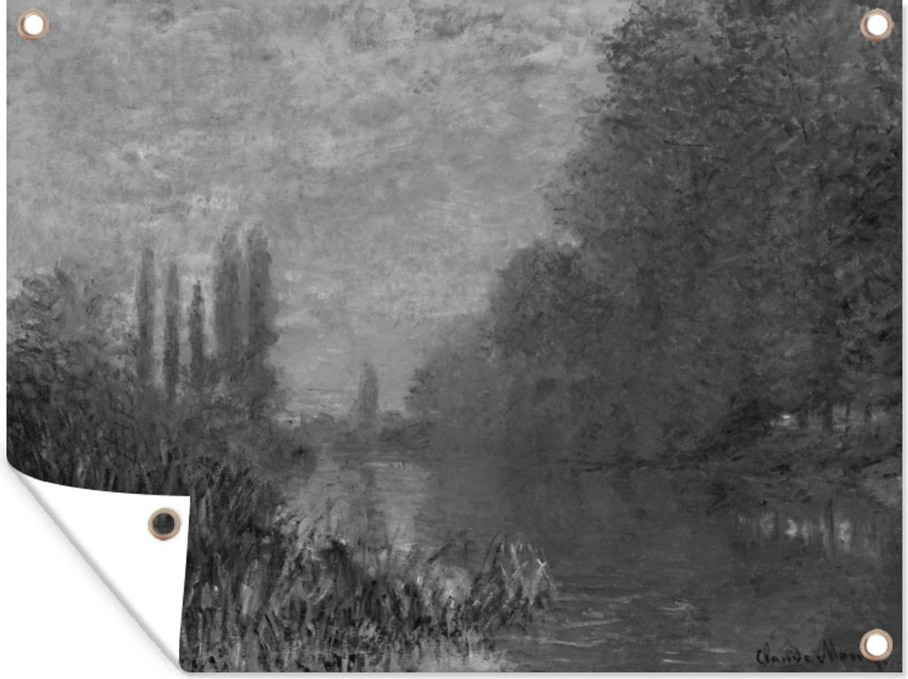 MuchoWow 40x30 cm Outdoor-Poster Gartendeko Sichtschutz Garten Poster für den Garten Seine-Ufer im Herbst - Gemälde von Claude Monet in Schwar...