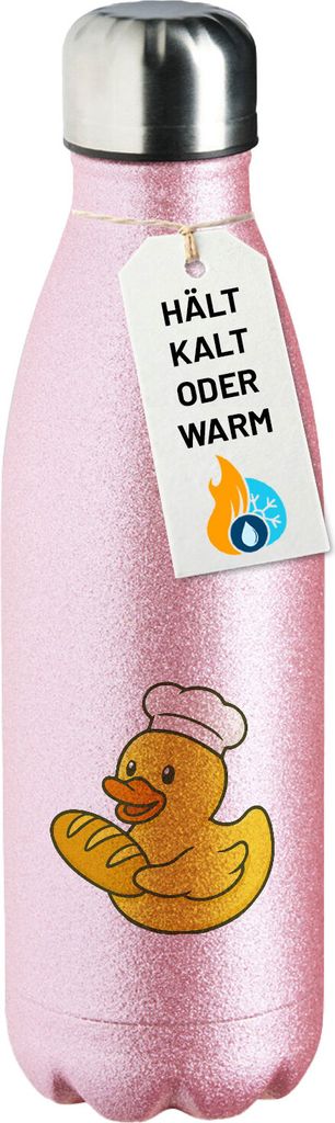 Huuraa Trinkflasche Quietscheente Bäckerei Comic Gummiente 500ml Pink Edelstahl Wasserflasche Trinkflasche Geschenkidee
