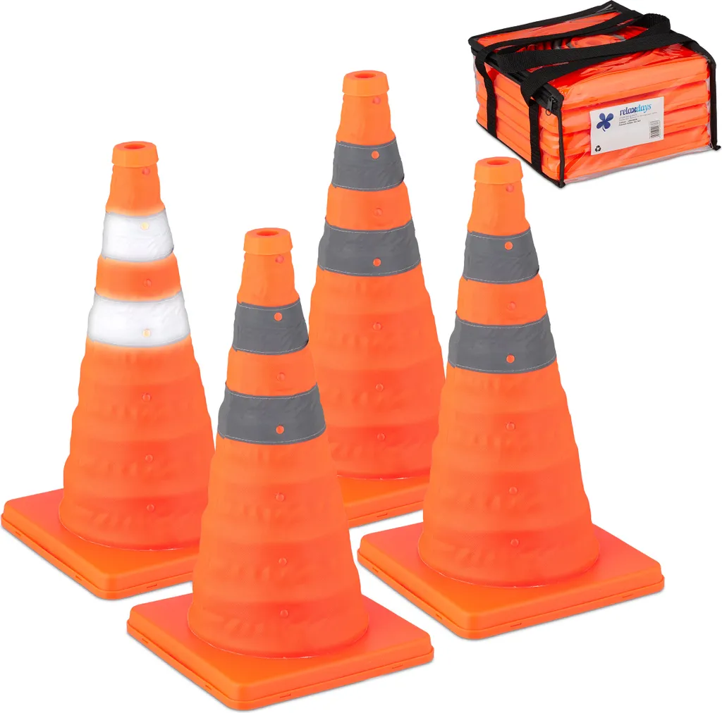 Relaxdays Pylônes Pliables Lot de 4 Cônes de Signalisation Orange et Blanc