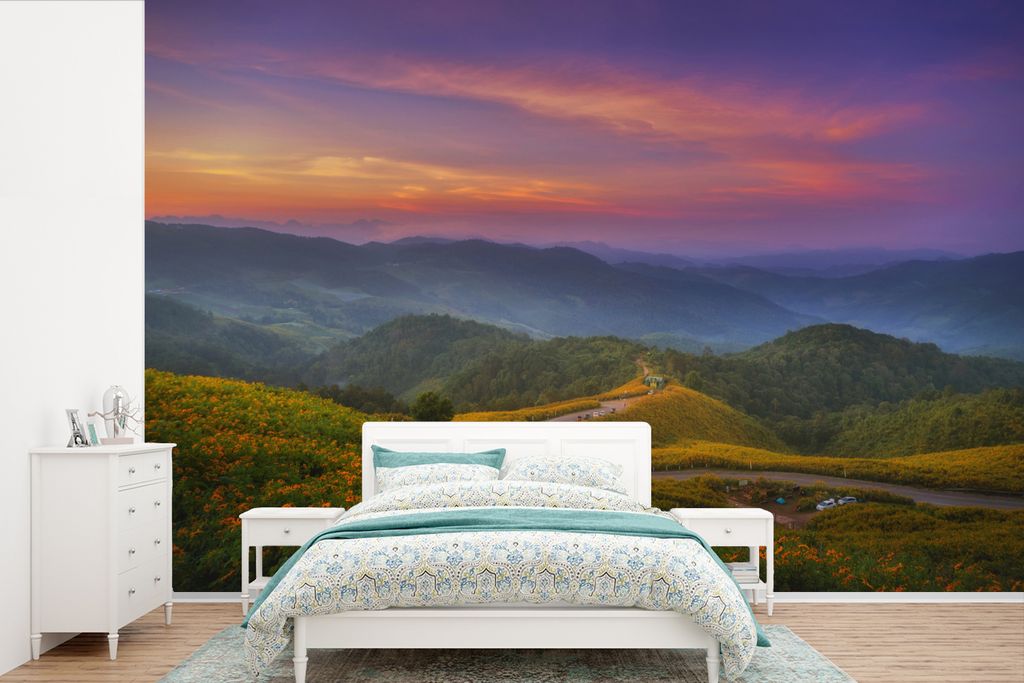 MuchoWow Fototapete für Wohnzimmer oder Schlafzimmer Wandtapete Vinyl Motivtapete Berge - Farben - Pastell - 390x260 cm - Papiertapete