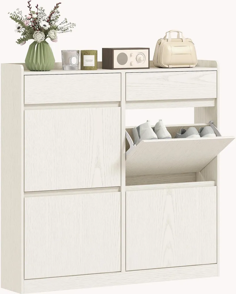 Meuble chaussures compact blanc bois 4 compartiments - Stop au désordre