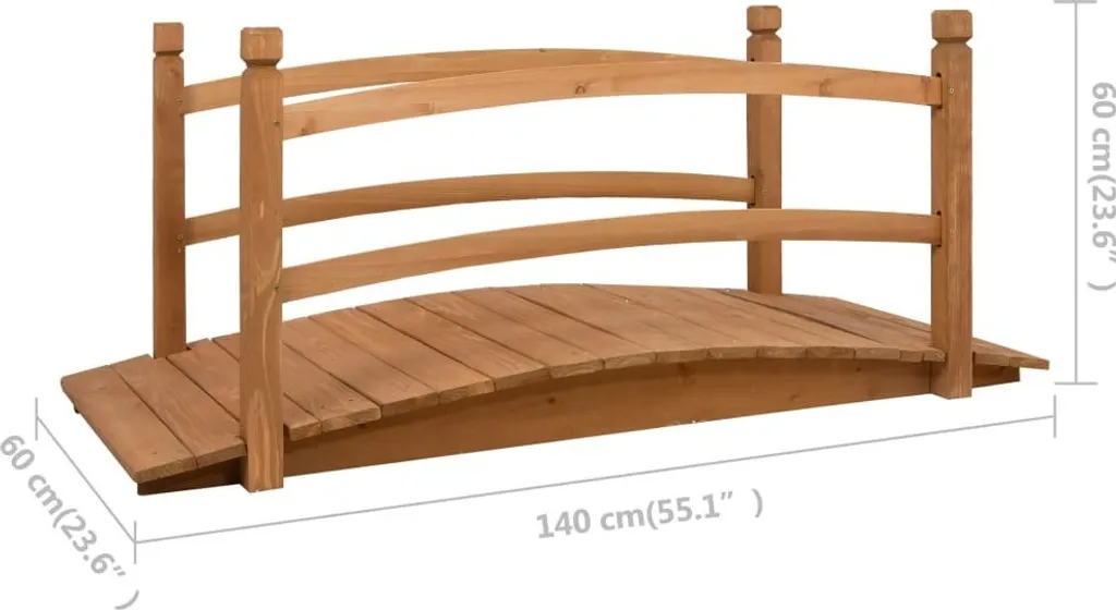 Pont de Jardin Robuste en Sapin Massif avec Garde-corps Latéraux 140cm