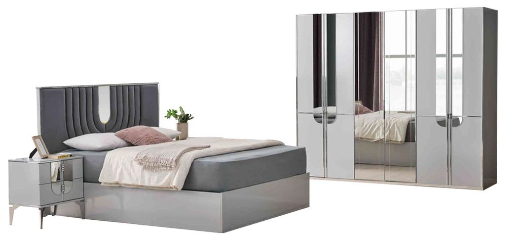Komplette Doppelbett Nachttische Bett 4tlg Grau Schrank Schlafzimmer