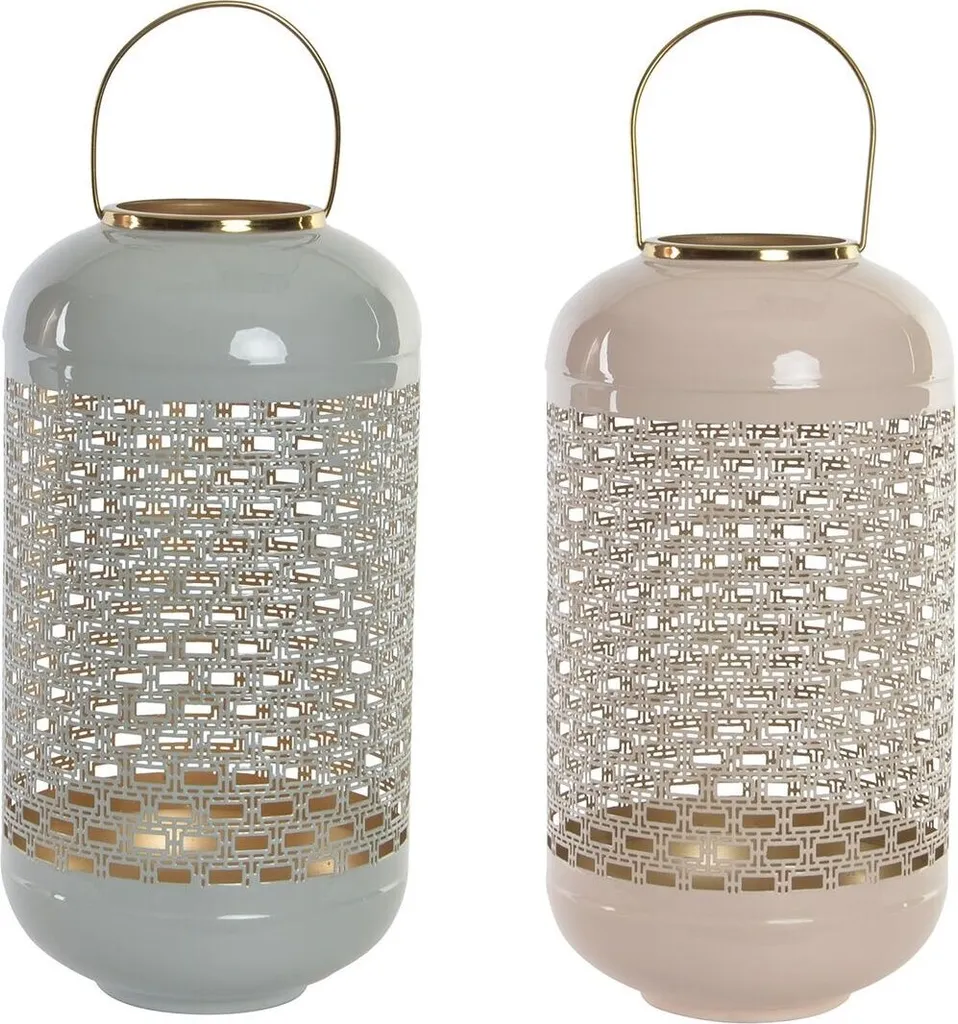 Grand bougeoir bicolore bleu rose en aluminium stable de 56cm et 46cm
