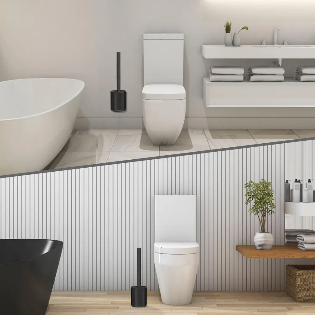 Ensemble brosse WC silicone flexible avec support mural sans perçage