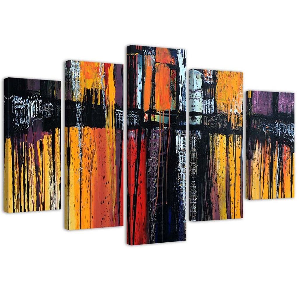 5-teiliges leinwandbild feurige abstraktion 200x100 cm Feeby orange wandbild bereit zum aufhängen