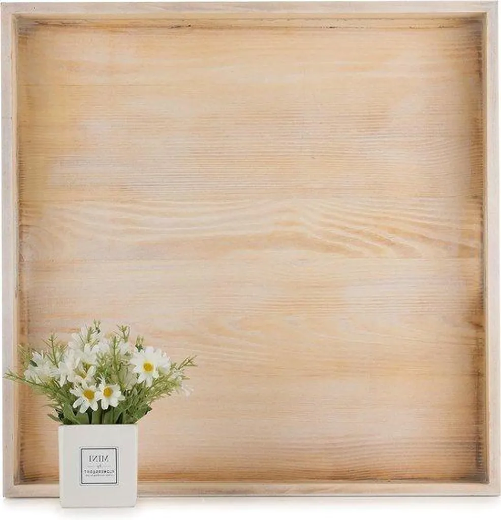 Grand plateau décoratif style cottage - Accessoire de salon bois brut