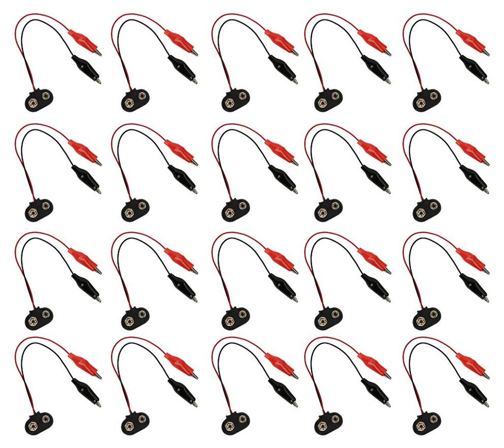 20 Stück Batterie-Schnappverbinder mit Krokodilklemmen, Kabelanschluss, Prüfspitze, 9 V, 15 cm Länge