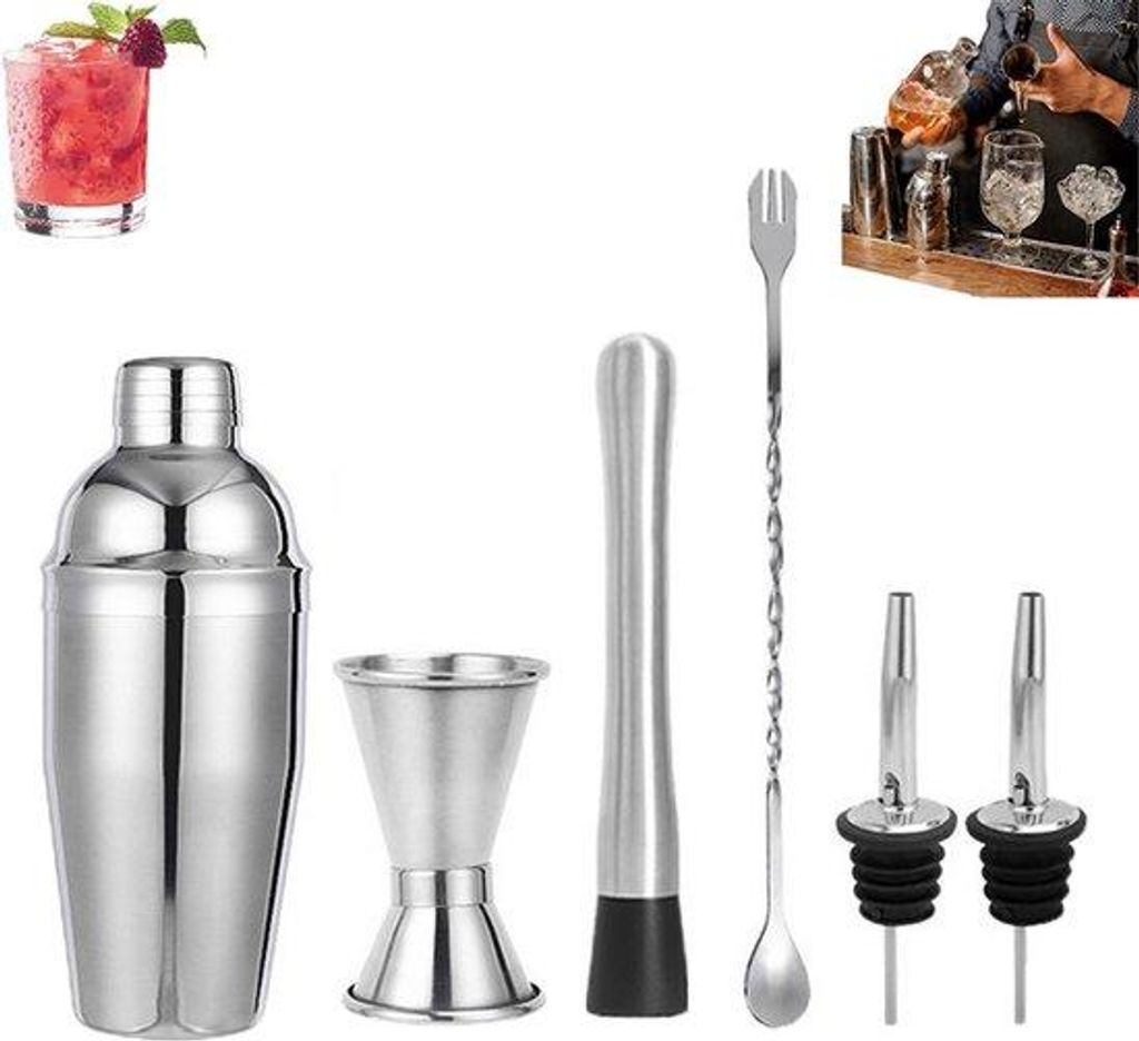 6 Stück - Professionelles Cocktail-Set - 6-teiliges Edelstahl-Shaker-Set - Silber - Cocktailmixer - Barzubehör - Barzubehör und Barbedarf - Edel...